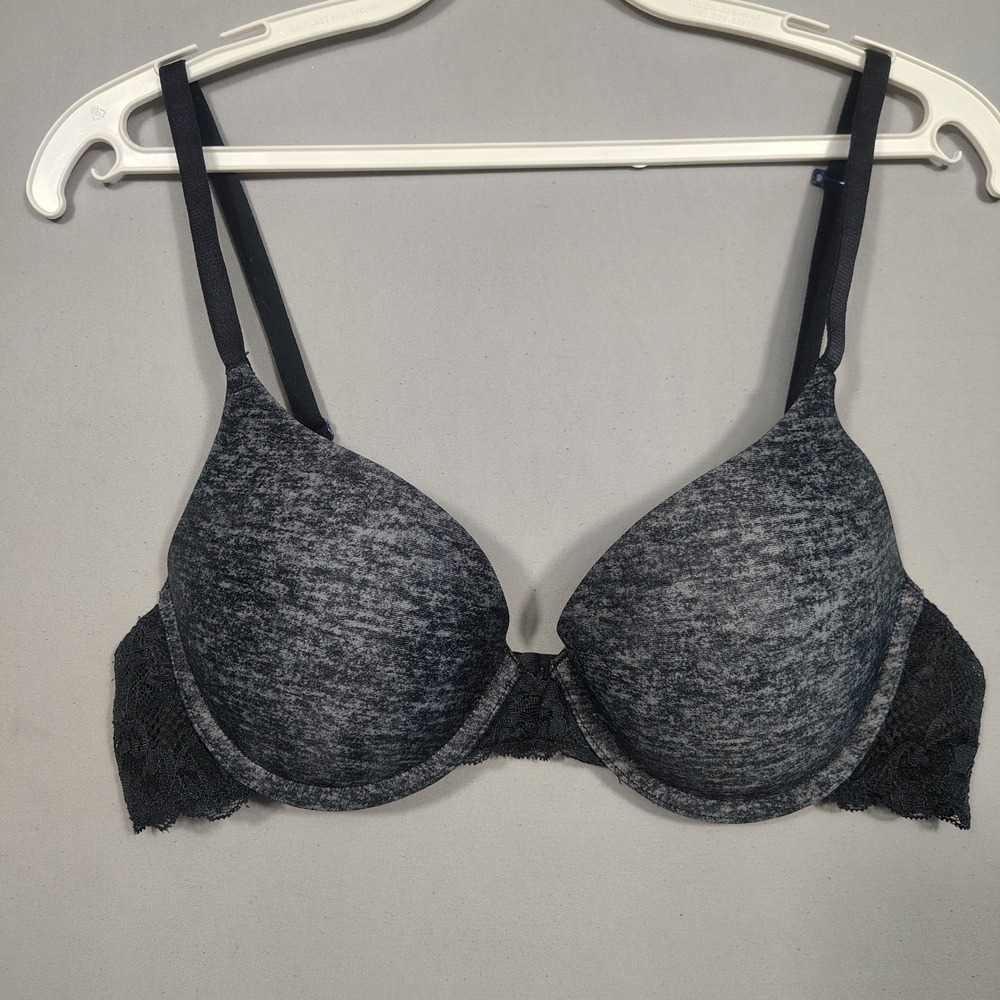 SO Bra Women 34B Underwire Lace Wings Black Gray Marled Space Dye ZG01B200Z